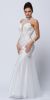 High Neck Beaded Bodice Mermaid Style Mesh Long Prom Dress in Off White
